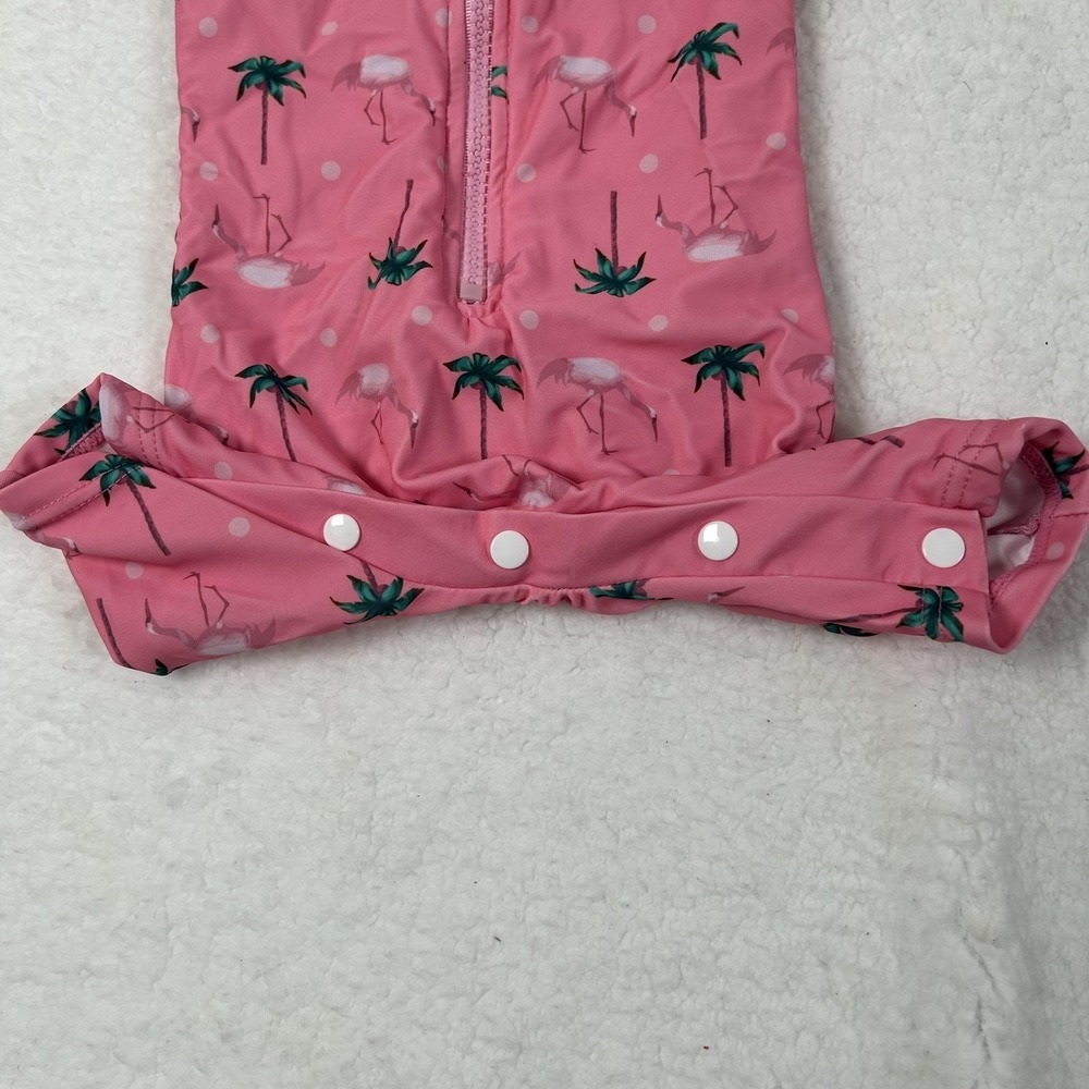 Bonverano UV Sun Suit Baby Girls 6-9M Pink Flamingo Palm Rashguard One Piece Hat - Picture 8 of 16